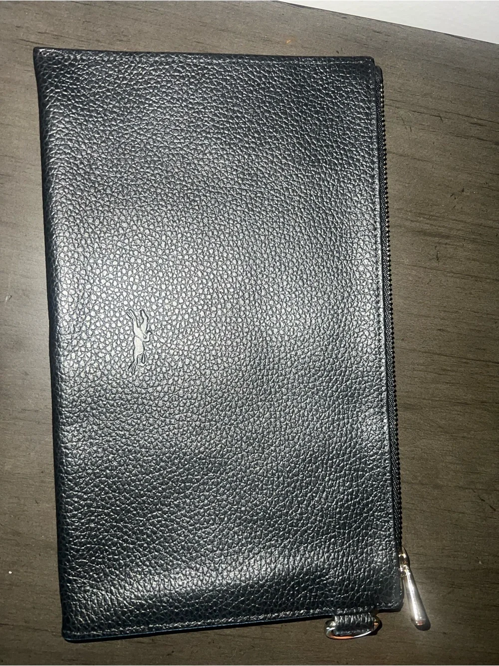 Black Leather Zip Clutch - Longchamp